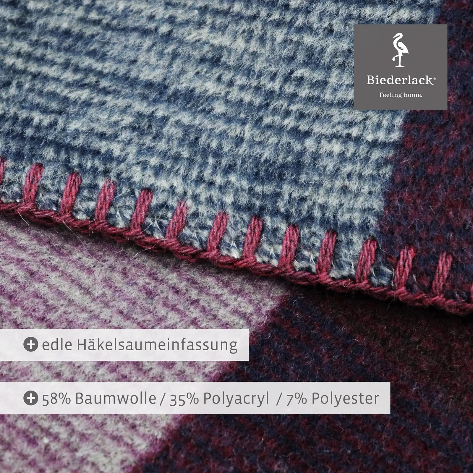 Одеяло Biederlack Fluffy Смесь хлопка Геометрический фиолетовый с фиолетовым треугольным узором 150 x 200 см, фото №6