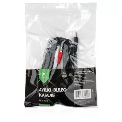 Кабель мультимедийный Jack 3.5mm male to 2xRCA 5.0m Vinga VCPDCJ35MRCA25BK, фото №3