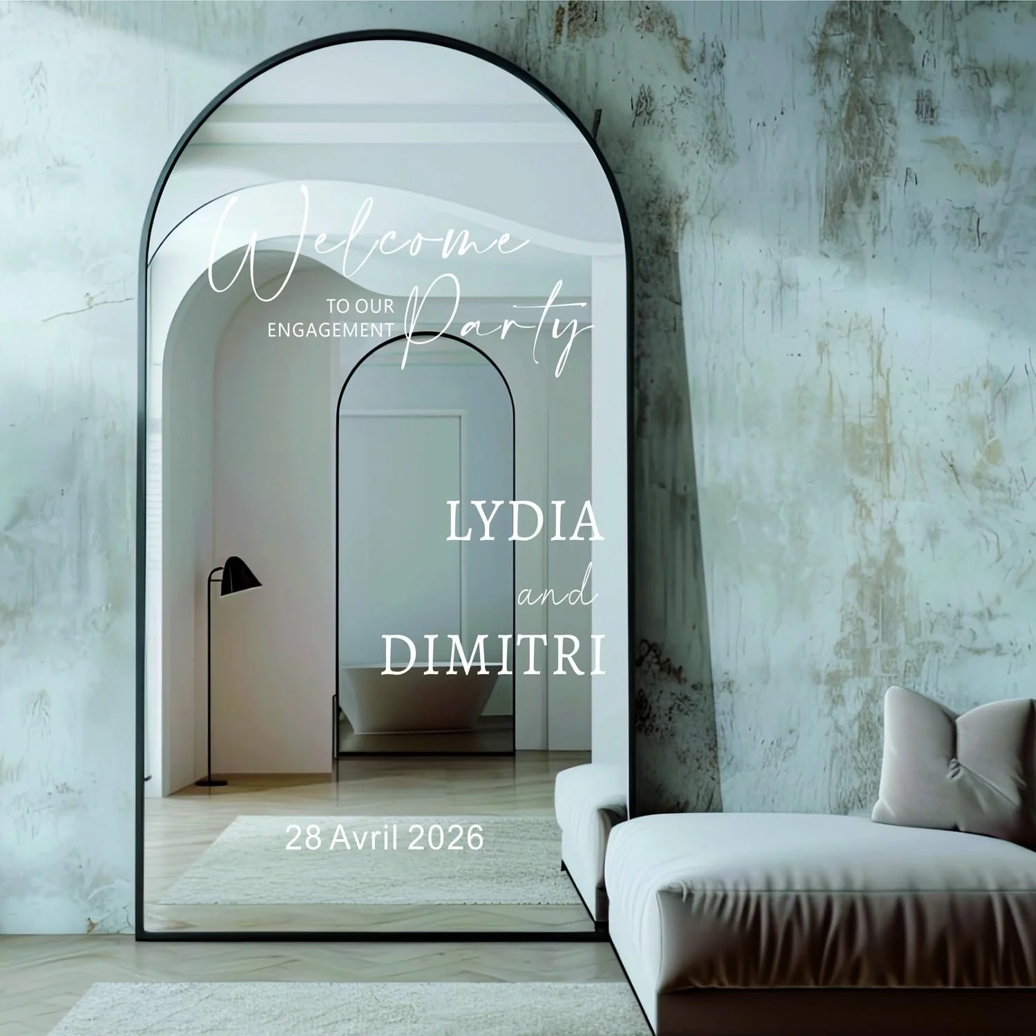Наклейка вінілова Welcome To Our Engagement Party весільна для дзеркала та акрилу 35 x 55 см, фото №5