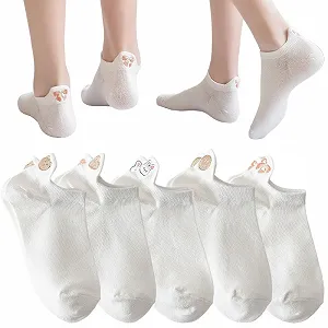 Спортивные носки Женские 35-38, 5 пар Белые носки, Хлопковые носки, Забавные носки, Носки со смайликами, для повседневного использования Спорт, Тренажеры (Сердце, Кролик, Медведь, Смайлик, Бант) - Фото 1
