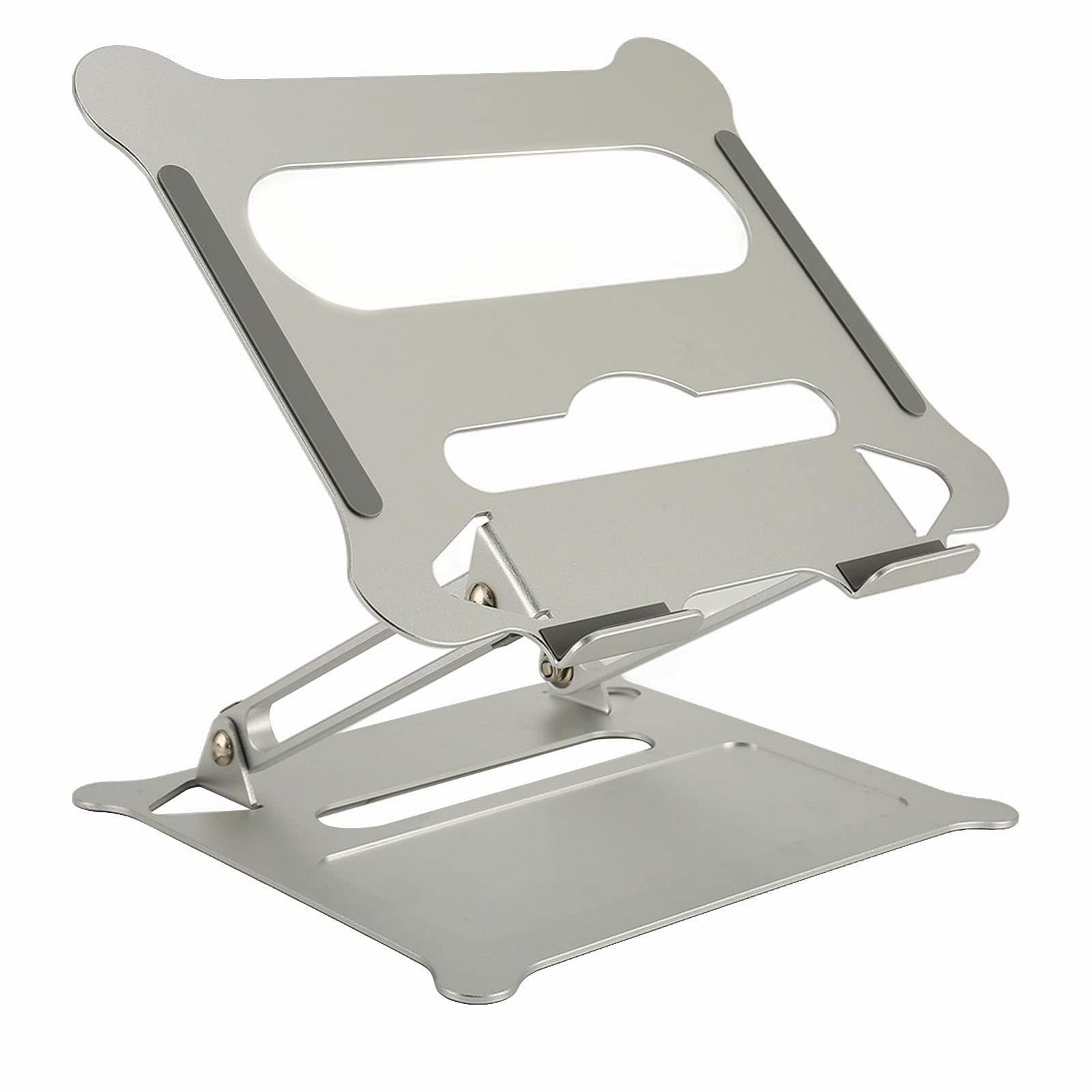 Складная подставка для ноутбука - регулируемая по высоте подставка для ноутбука, держатель для планшета, нескользящие силиконовые накладки, стабильная треугольная опора, для дома и офиса, серебристый, фото №2