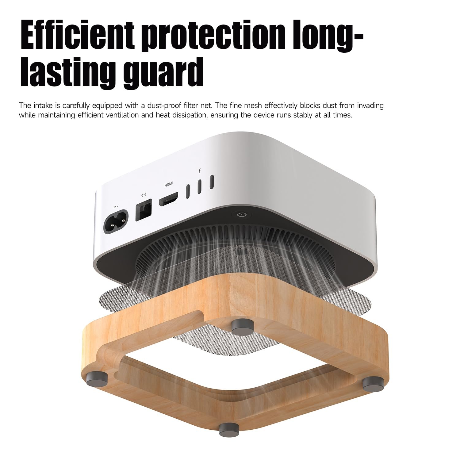 Підставка Деревʼяна для Mac Mini M4/M4 Pro (2024) - Міцна з пиловим фільтром, фото №2