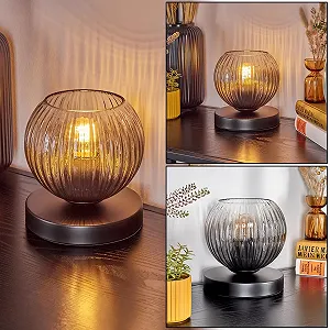 Настільна лампа HOFSTEIN Koyoto Retro Метал Ø 15 см E27 Black/Smoke/Clear - Фото 1