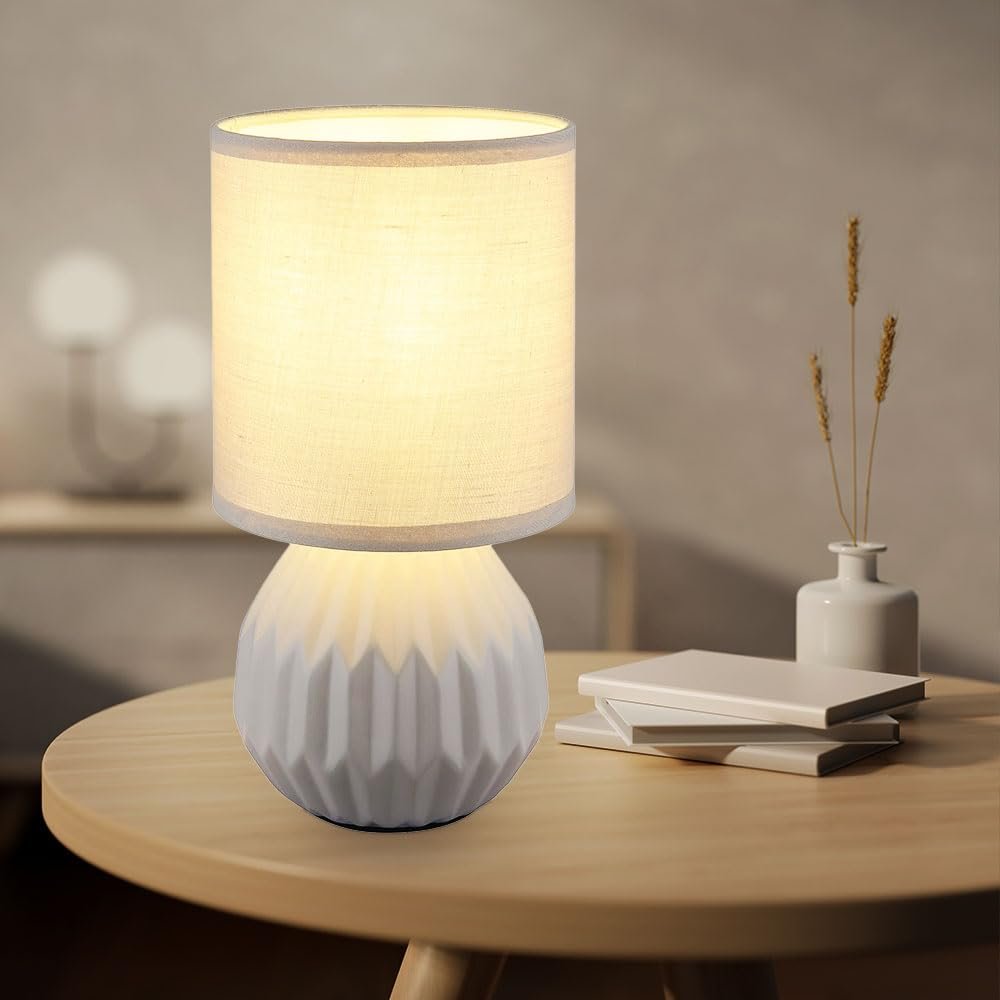 Настольная лампа GLOBO серая керамическая текстиль 1x E14 диаметр 12 см высота 23 см, фото №2