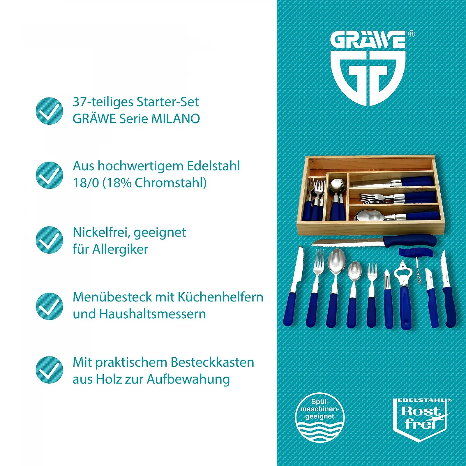 Набір столових приборів 37 предметів Besteckset, нержавіюча сталь, фото №2