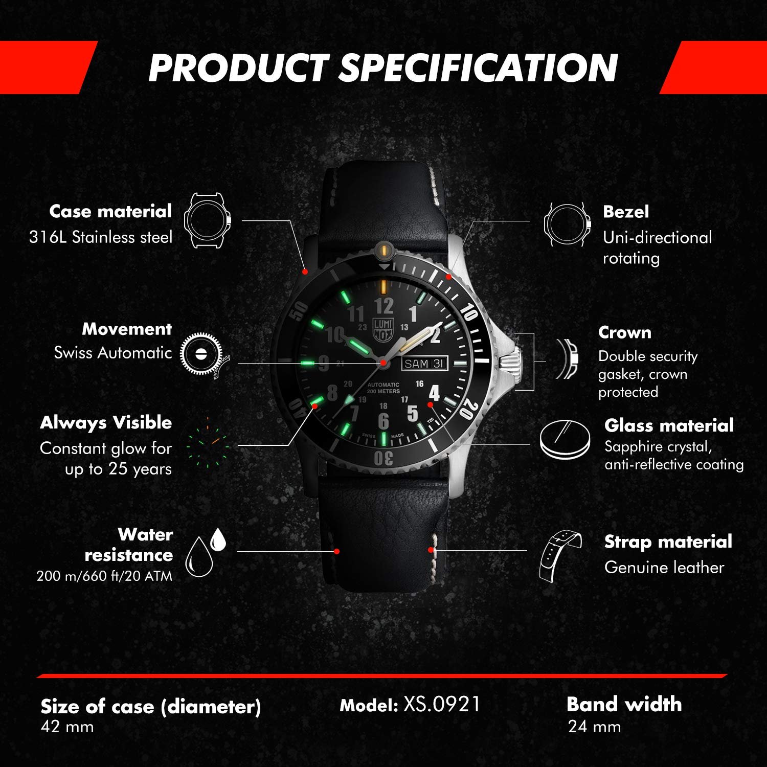 Годинник Luminox Automatic Sport Timer XS.0921 Чоловічий 42 мм Чорний/Срібний, фото №3