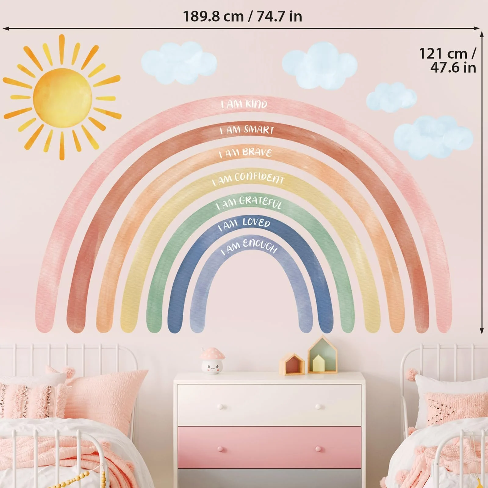 Наклейка на стену DECOWALL FH4-2432 Акварельная радуга и цитаты Большая Разноцветная, фото №6