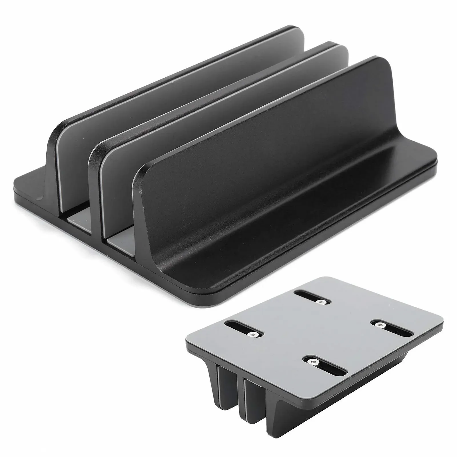 Вертикальна підставка для ноутбука регульована 2 слоти Алюмінієвий лоток-підставка з 3-стороннім силіконом для зберігання комп'ютера, планшета, книг, фото №1