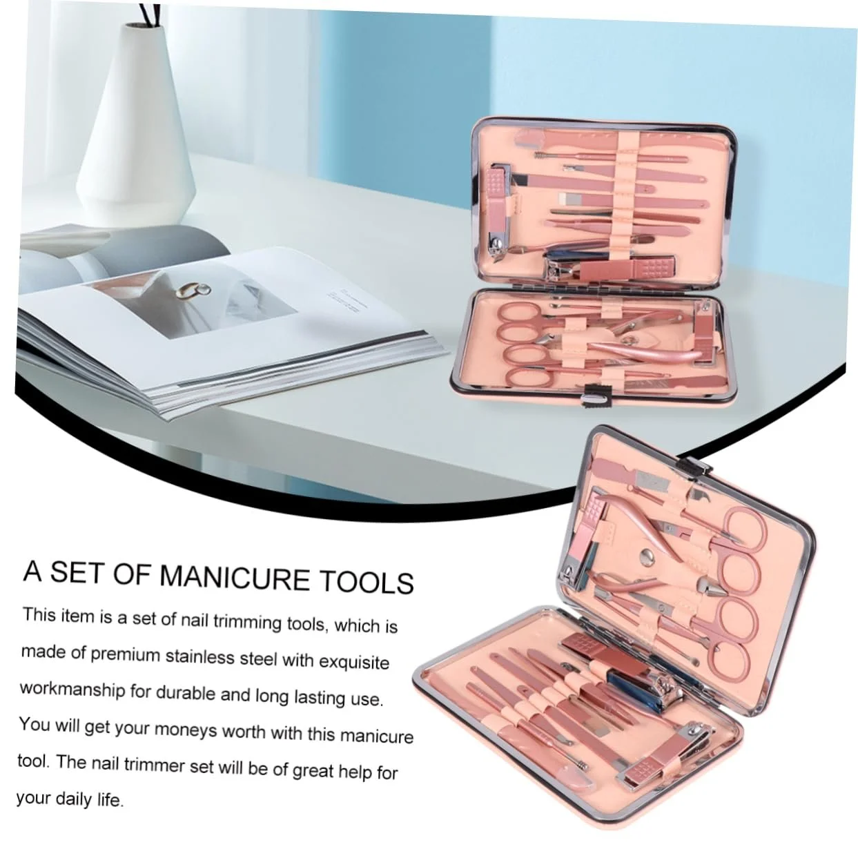 Набір для манікюру 18 шт Rose Gold Багатофункціональний, фото №9