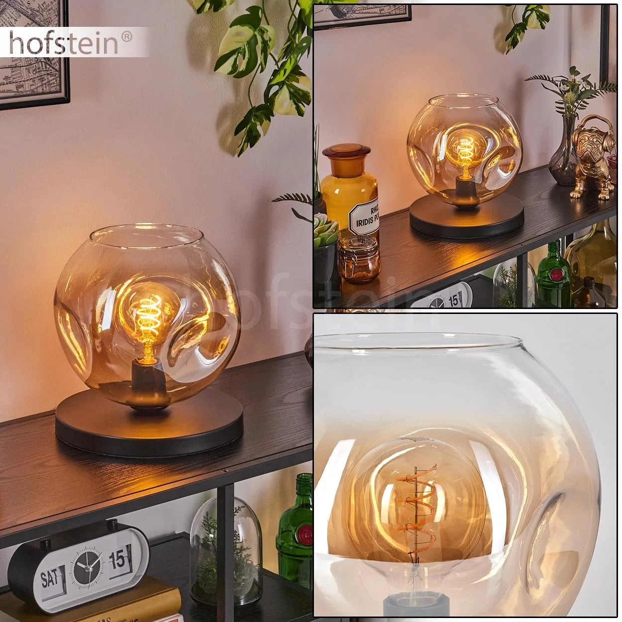 Настільна лампа Ripoll Метал/Скло 25 см 1 x E27 Чорний/Бурштиновий/Прозорий, фото №2