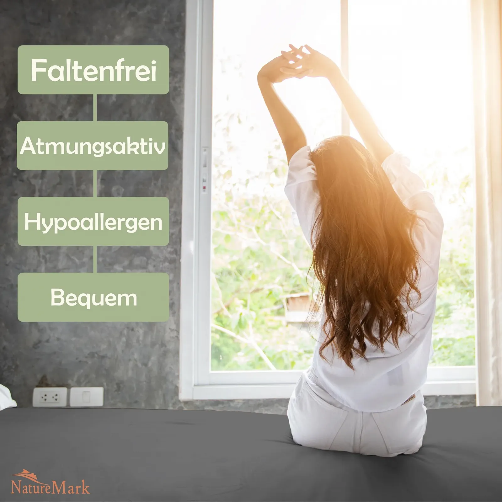 Простыня на резинке NatureMark Microfibre для кровати с пружинным блоком и водяной кровати 200 x 220 см - высота основания 40 см - 200 x 220 см Антрацит/Темно-серый, фото №5