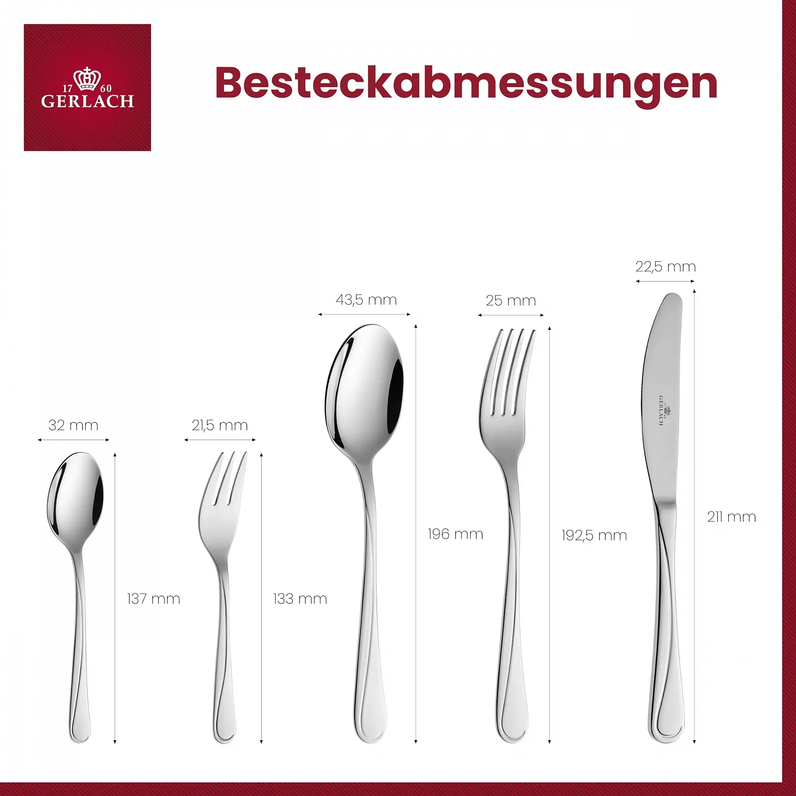 Набір столових приборів Gerlach 1760, нержавіюча сталь, 6 персон, 30 предметів, ніж, виделка, ложка, блискучий, фото №3 Набір столових приборів Gerlach 1760, нержавіюча сталь, 6 персон, 30 предметів, ніж, виделка, ложка, блискучий, фото №3