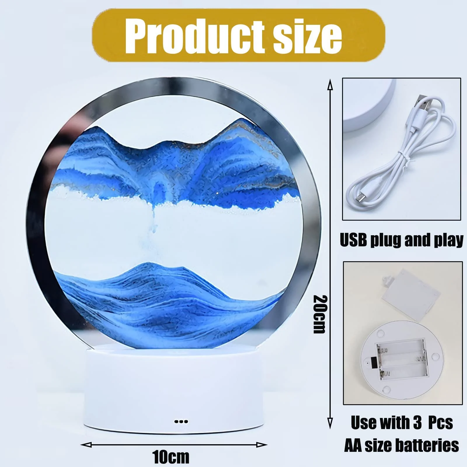 Настільна лампа Sandscape 3D Moving Sand Art LED Rotating, фото №6