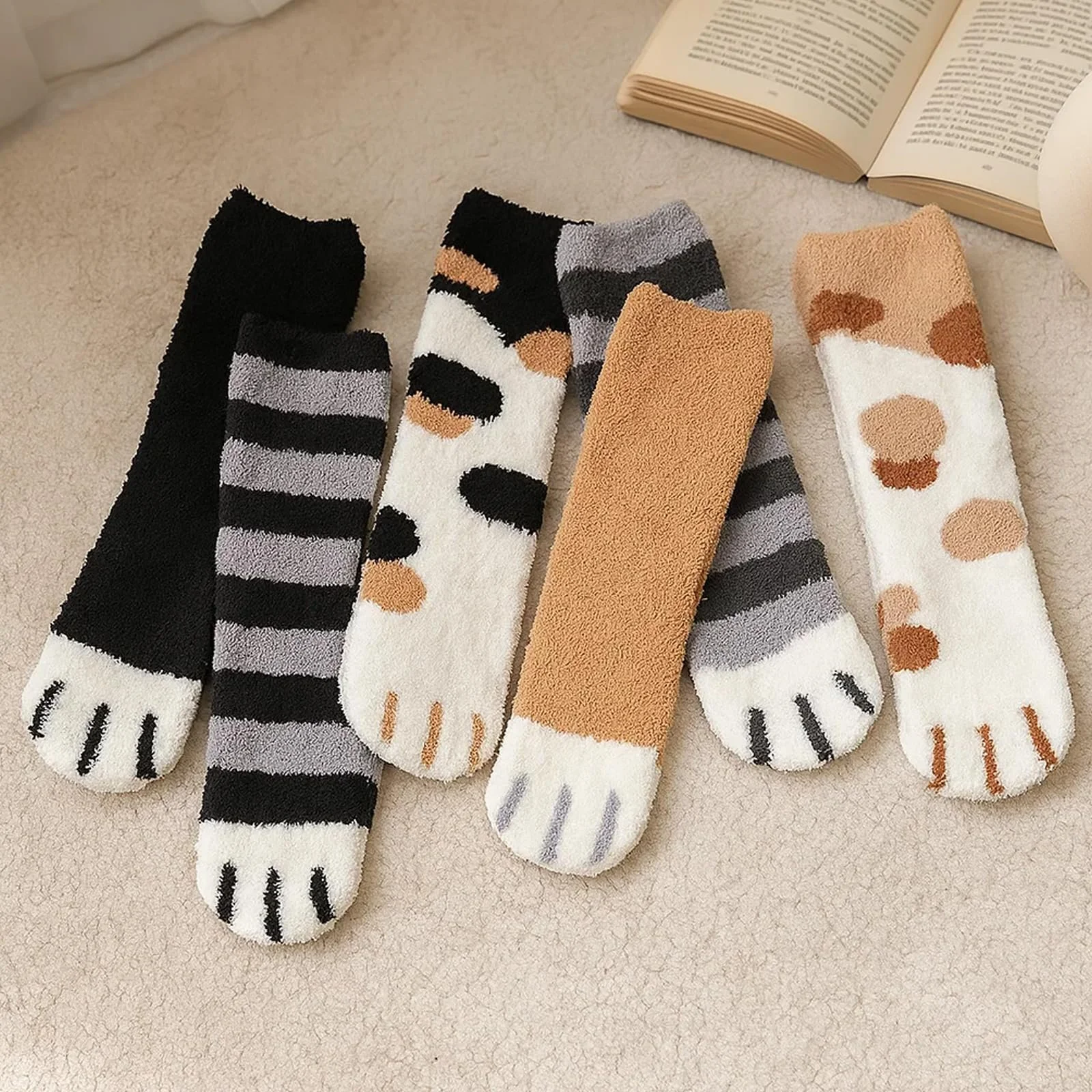 Пушистые носки для женщин (6 пар) с дизайном котов. Размер 36-42, фото №7