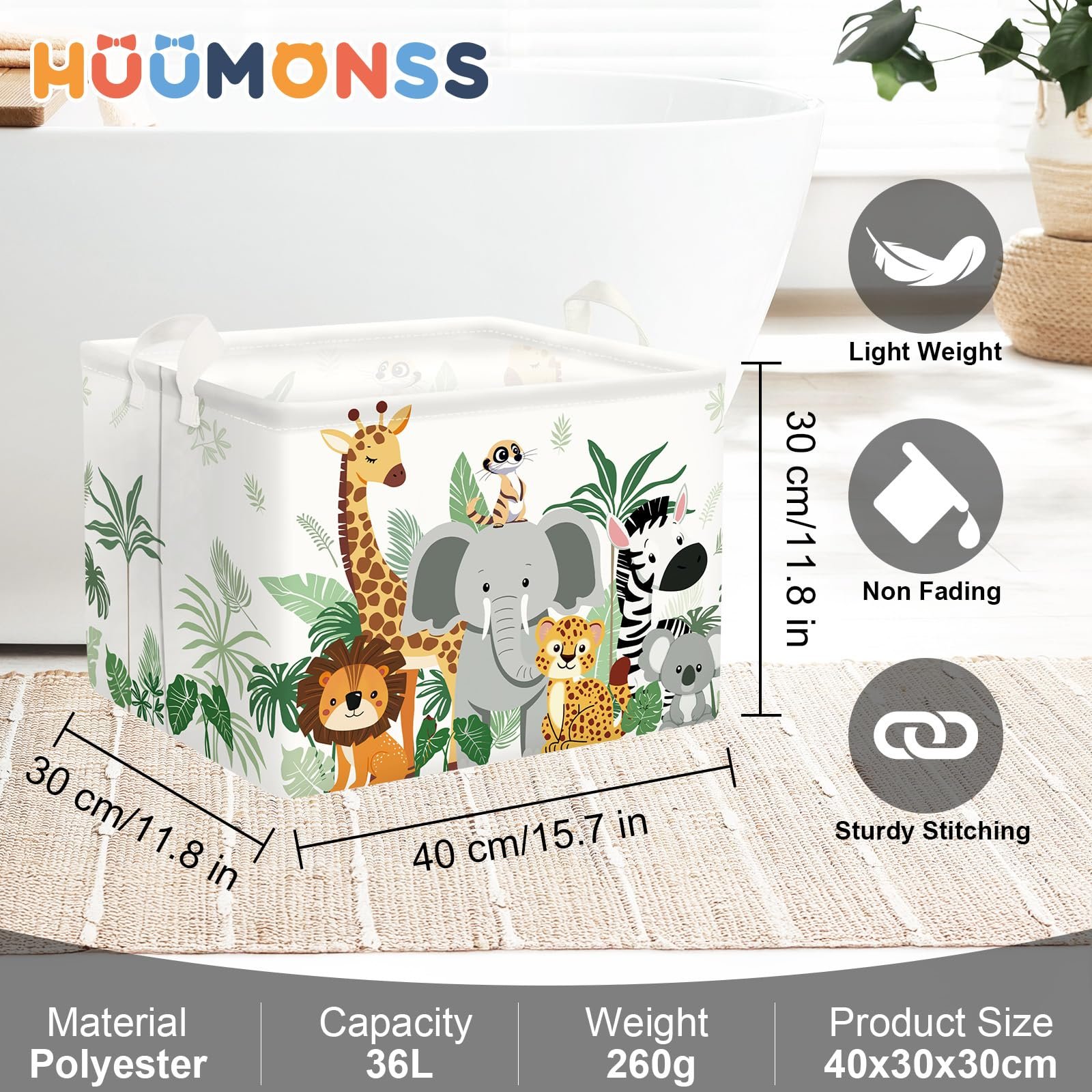 Корзина для игрушек HUUMONSS Tropical Animals для детей, складная, для мальчиков и девочек, 36 л, фото №6