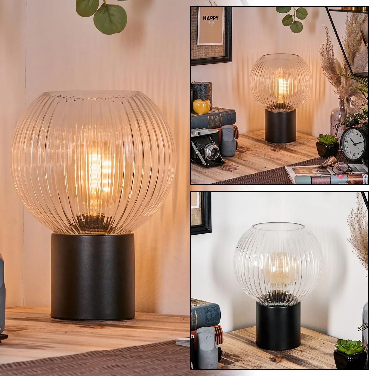 Настільна лампа HOFSTEIN Koyoto E27 20 см Чорний/Прозорий, фото №1