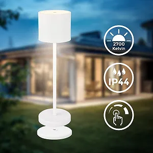 Світлодіодна настільна лампа B.K.Licht бездротова IP44 зі ступінчастим димуванням змінна батарея 39,5 см біла synthetic.ua - Фото 1