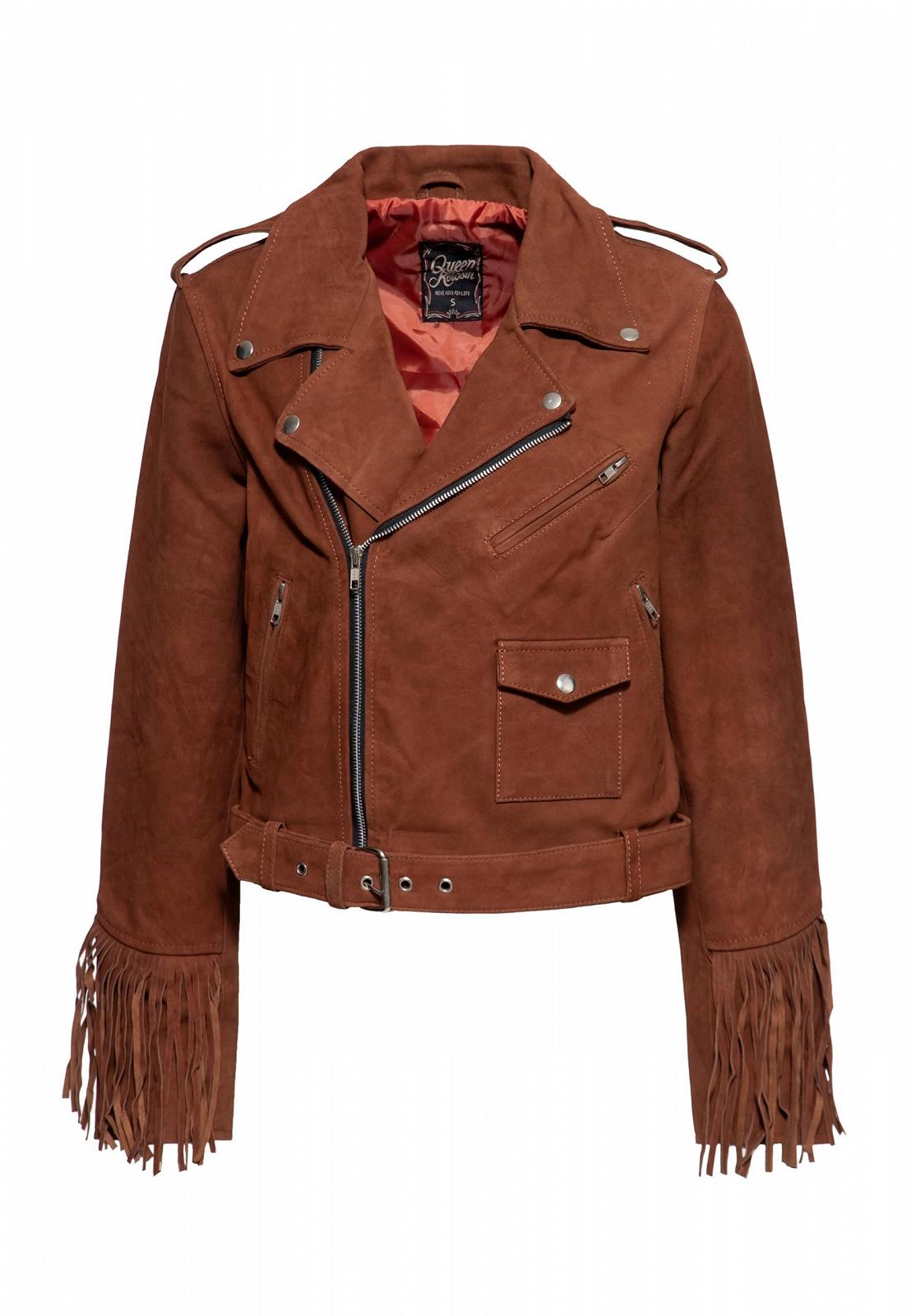 Кожаная куртка Queen Kerosin Suede Fringe Cowgirl Biker Vintage Retro Regular Fit Длинный рукав, фото №1