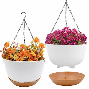 Підвісні горщики для рослин 21 см 2 шт. з дренажними отворами та піддонами - Фото 1