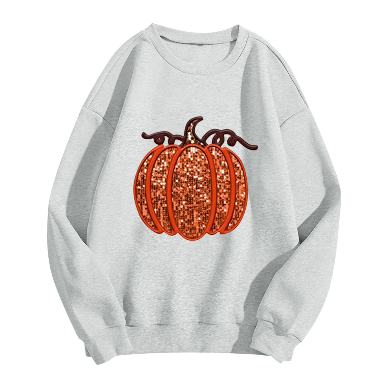 Женский Свитшот с длинными рукавами и глиттерным тыквенным принтом на Хэллоуин, оверсайз, фото №1