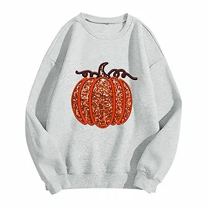 Женский Свитшот с длинными рукавами и глиттерным тыквенным принтом на Хэллоуин, оверсайз - Фото 1