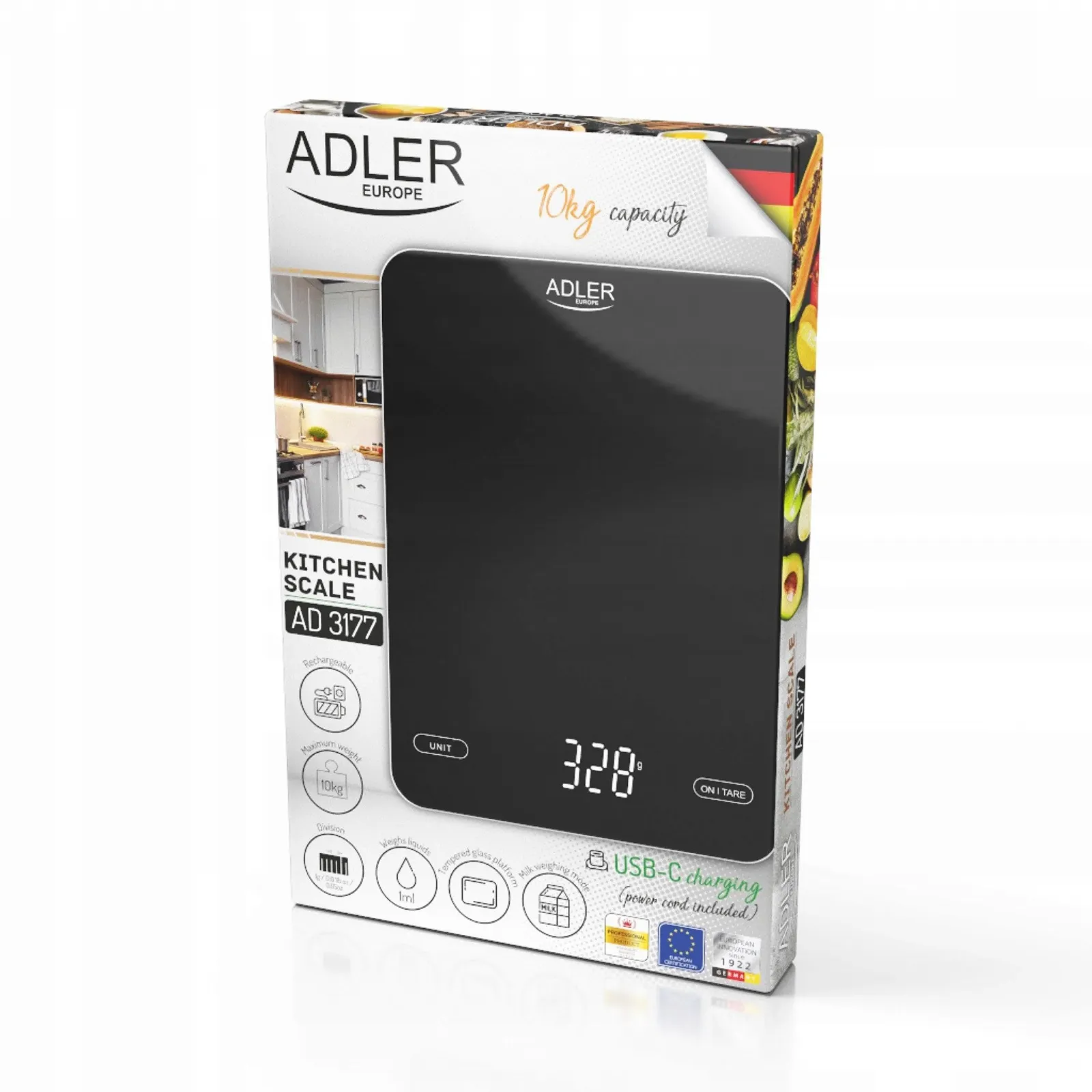 Кухонні ваги Adler Максимальна вантажопідйомність 10 кг Зарядка через USB, фото №9 Кухонні ваги Adler Максимальна вантажопідйомність 10 кг Зарядка через USB, фото №9