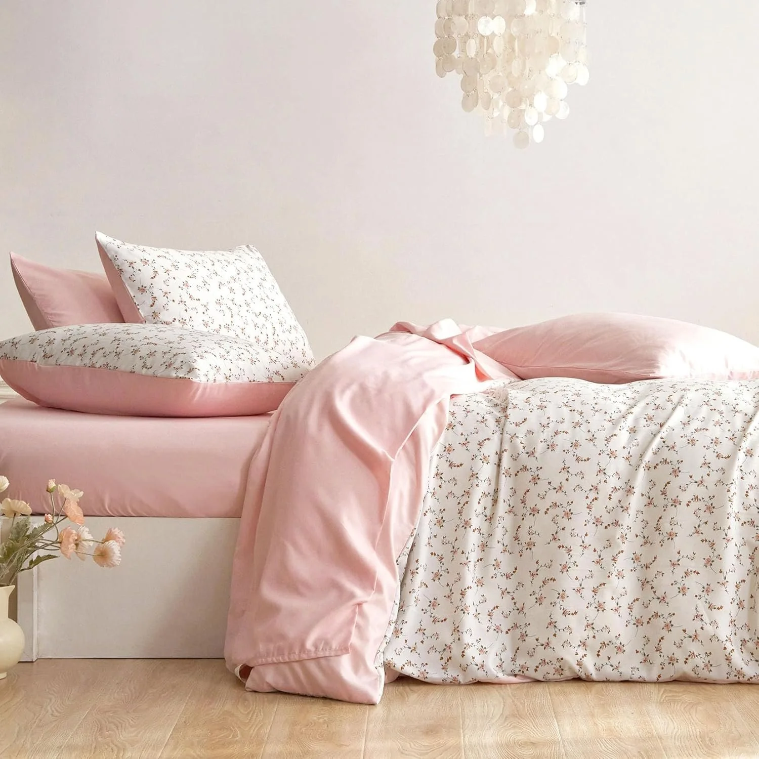 Постельное белье Lanqinglv 135 x 200 см, розовое, белое, листья, цветы, растительный узор, двустороннее, микрофибра, фото №5 Постельное белье Lanqinglv 135 x 200 см, розовое, белое, листья, цветы, растительный узор, двустороннее, микрофибра, фото №5