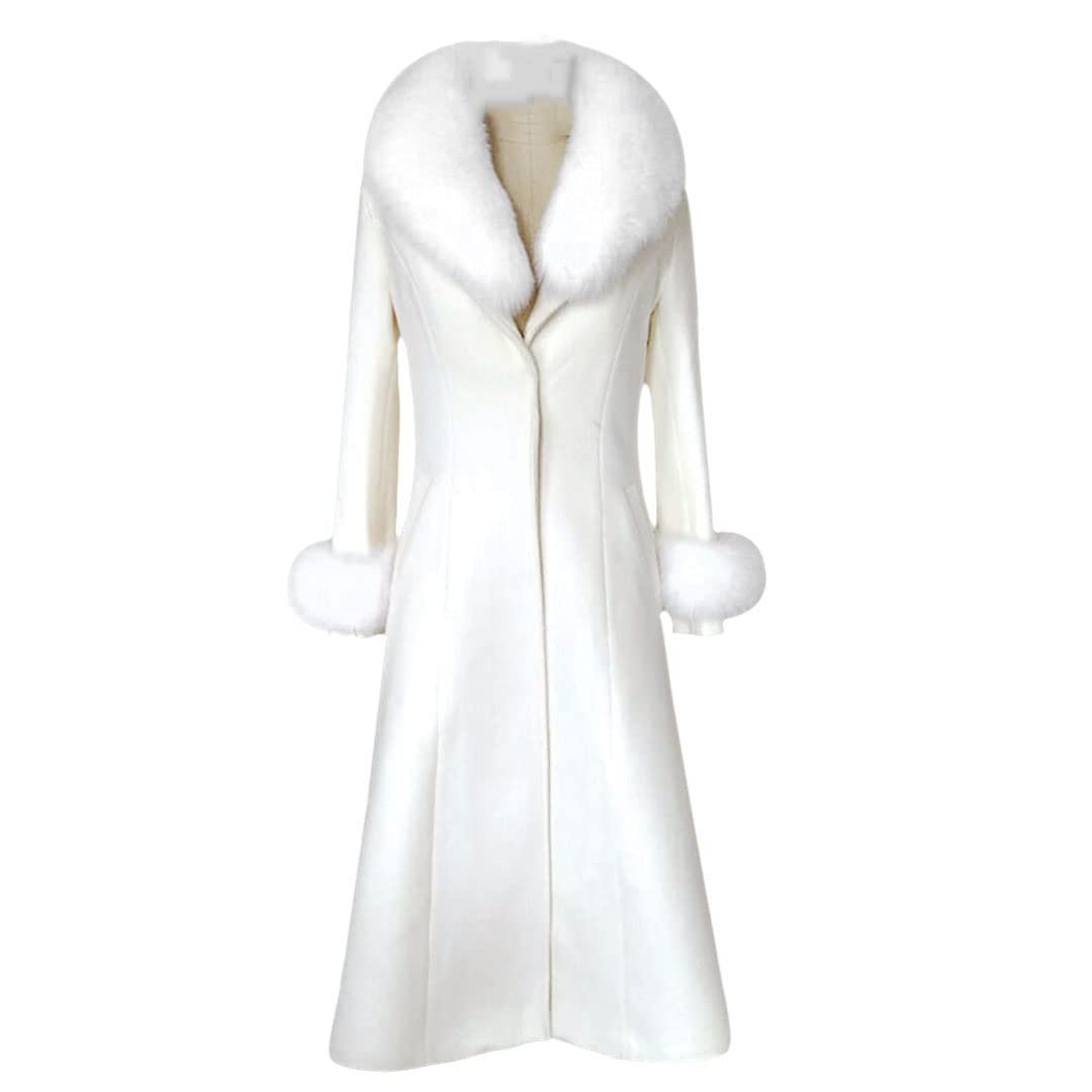 Вовняне пальто Alloaone жіноче осіннє з хутряним коміром тепле довге модне зимове, фото №1