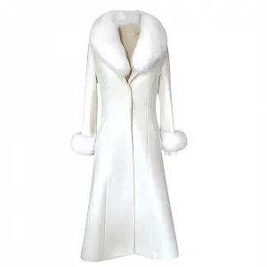 Вовняне пальто Alloaone жіноче осіннє з хутряним коміром тепле довге модне зимове - Фото 1