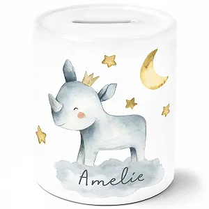 Скарбничка дитяча Animal Motifs Rhino Lion Elephant Watercolour Керамічна - Фото 1