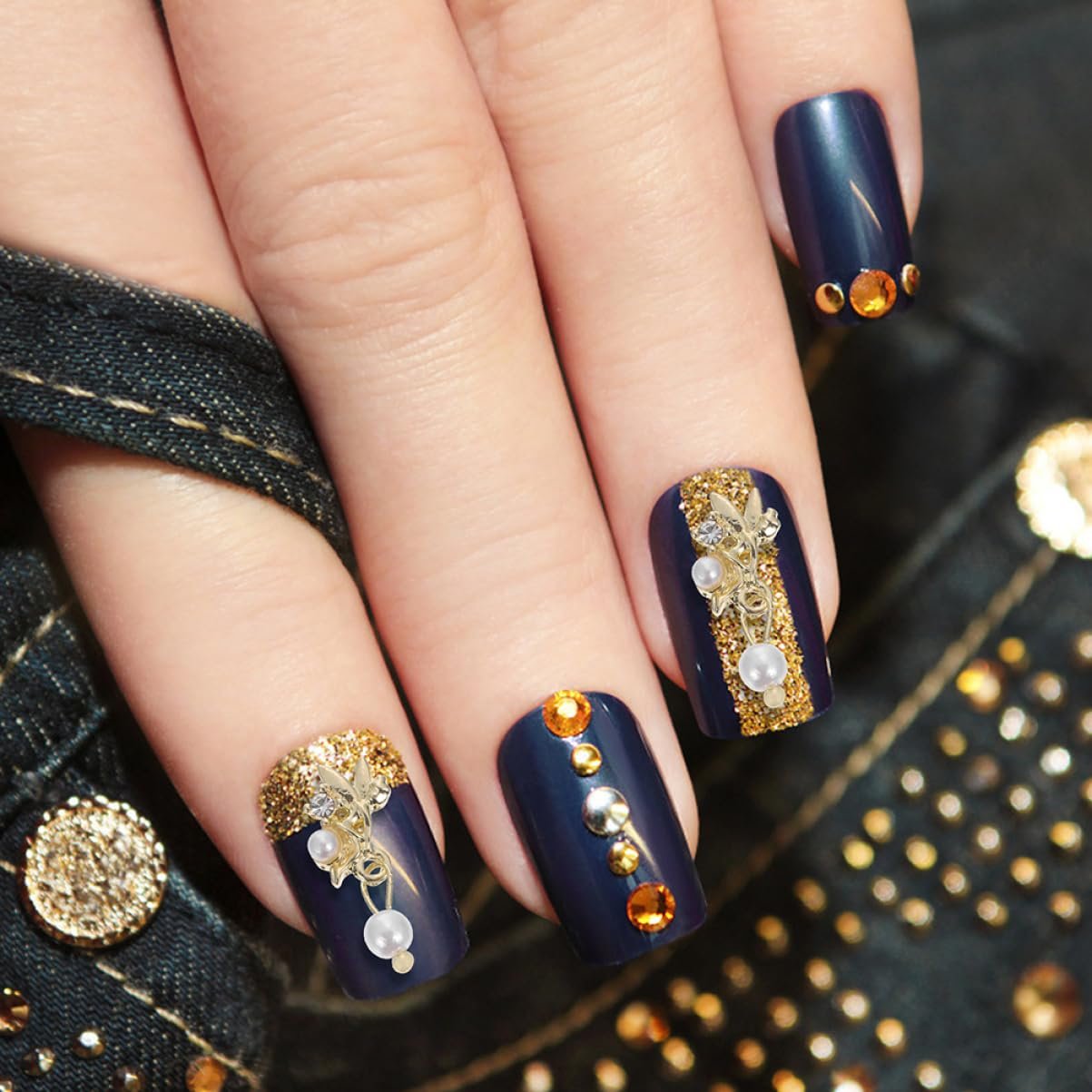 Набор украшений для ногтей (12 шт.) Золотые драгоценные камни для ногтей, шпильки, бисер, аксессуары для ногтей, драгоценности, праймер, подвески, стразы для искусства, набор для полировки, золотистый сплав, фото №9