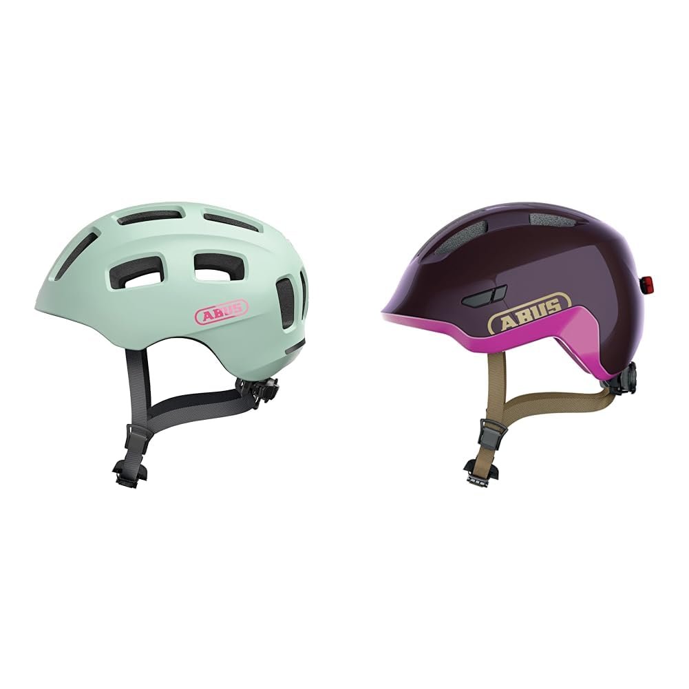 Велосипедний шолом ABUS Youn-I 2.0 & Дитячий шолом Smiley 3.0 ACE LED - Велосипедний шолом з підсвічуванням - Deep Fit & Місце для коси - для дівчат та хлопчиків - Shiny Purple, Розмір S, фото №1