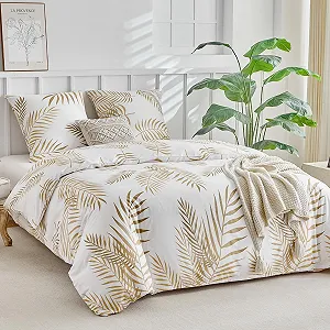 Комплект постільної білизни Lekesky 3-Piece 200 x 200 см мікрофібра White/Gold - Фото 1