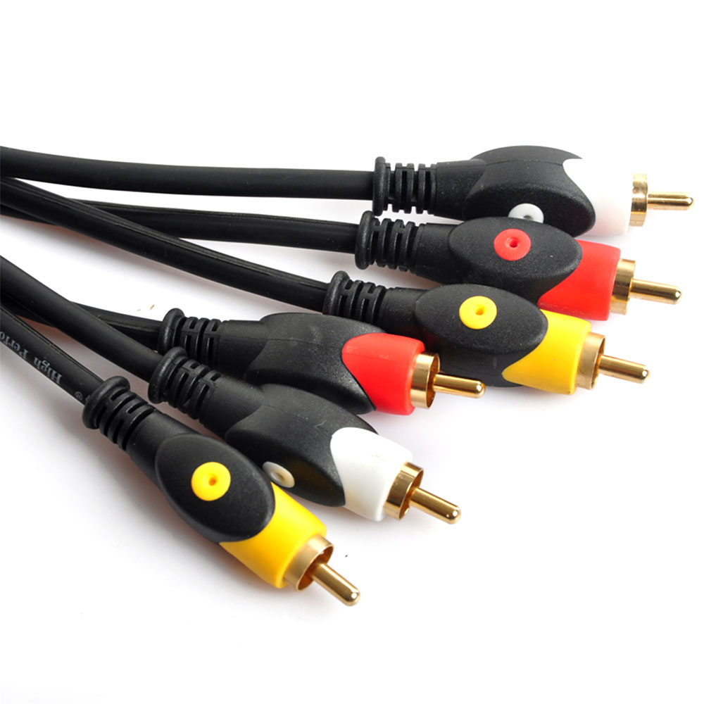 Кабель Audio-Video 3хRCA папа GOLD connector CU круглий чорний 3,0 м Пакет Преміум Q100, фото №1