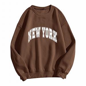 Женский свитшот с длинными рукавами Свободный крой Удобный Повседневный Осень New York Круглый вырез Однотонный - Фото 1