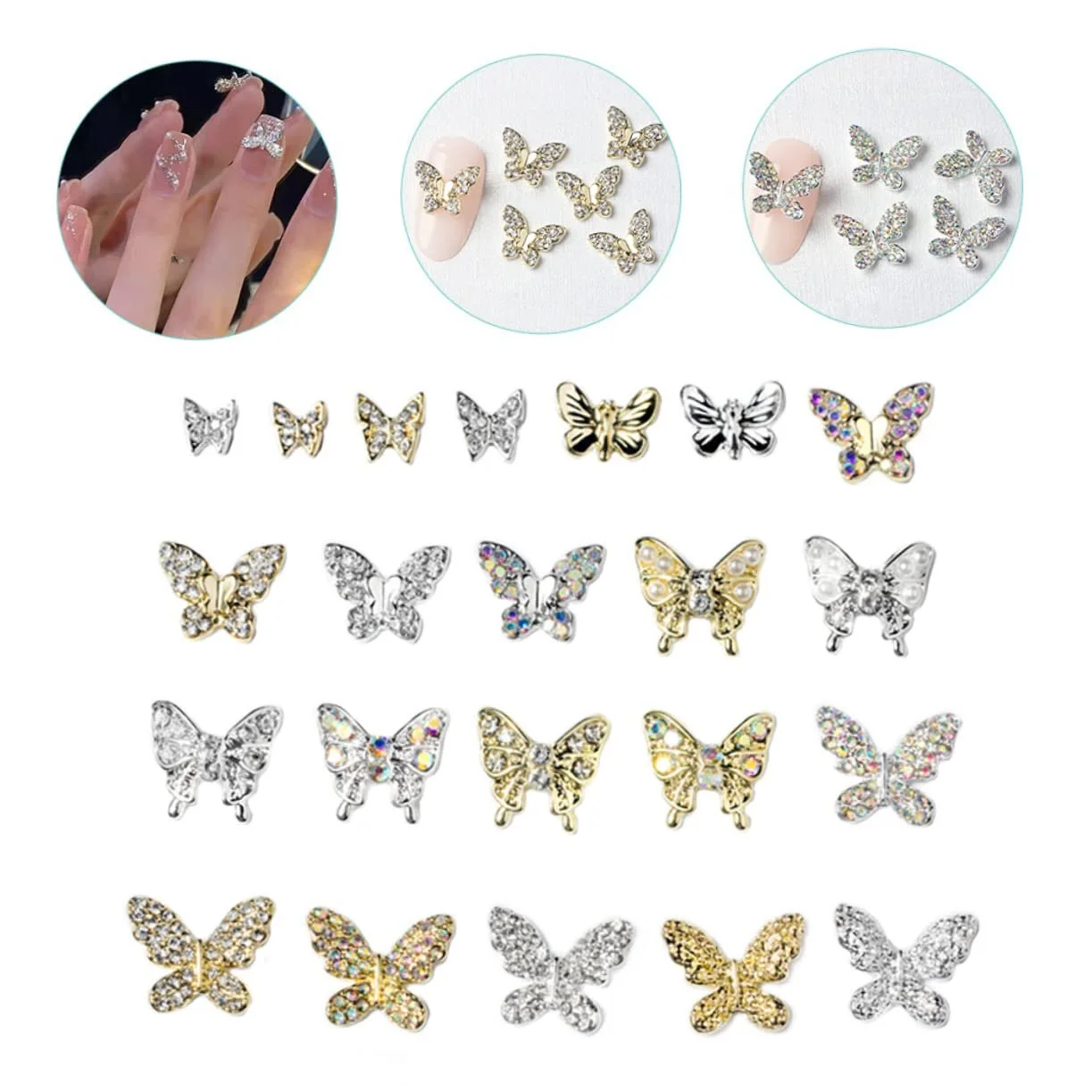 Шармы для ногтей Бабочки FRCOLOR 66шт Металлические украшения для натуральных и искуственных ногтей, фото №5