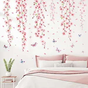 Наклейка на стіну SHUHCING Cherry Blossom Pink Flower Hanging Vine самоклеюча - Фото 1