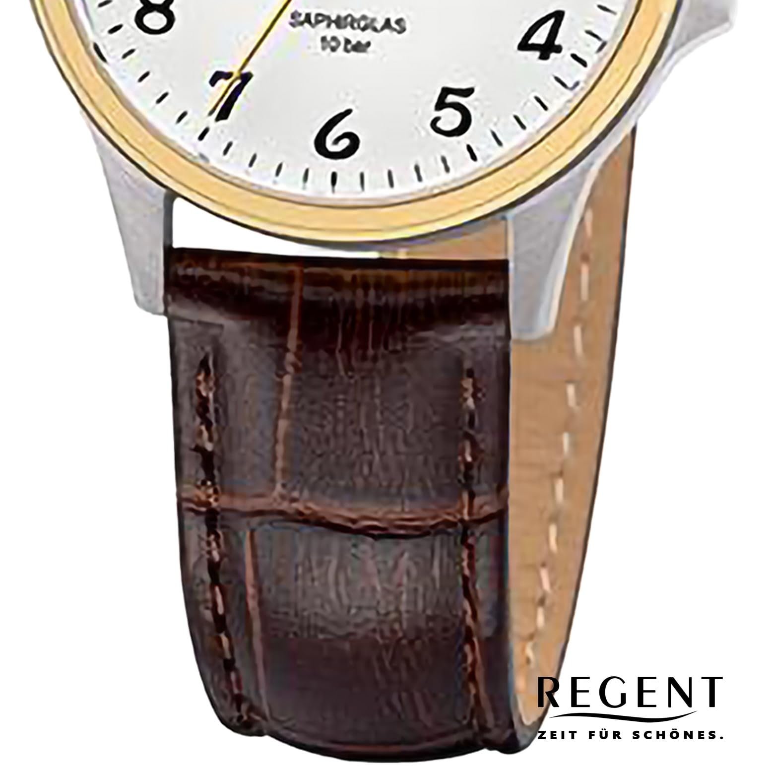 Женские аналоговые часы REGENT URF1457 Кожаный ремешок Коричневый, Серебряный, золото-белый, фото №3