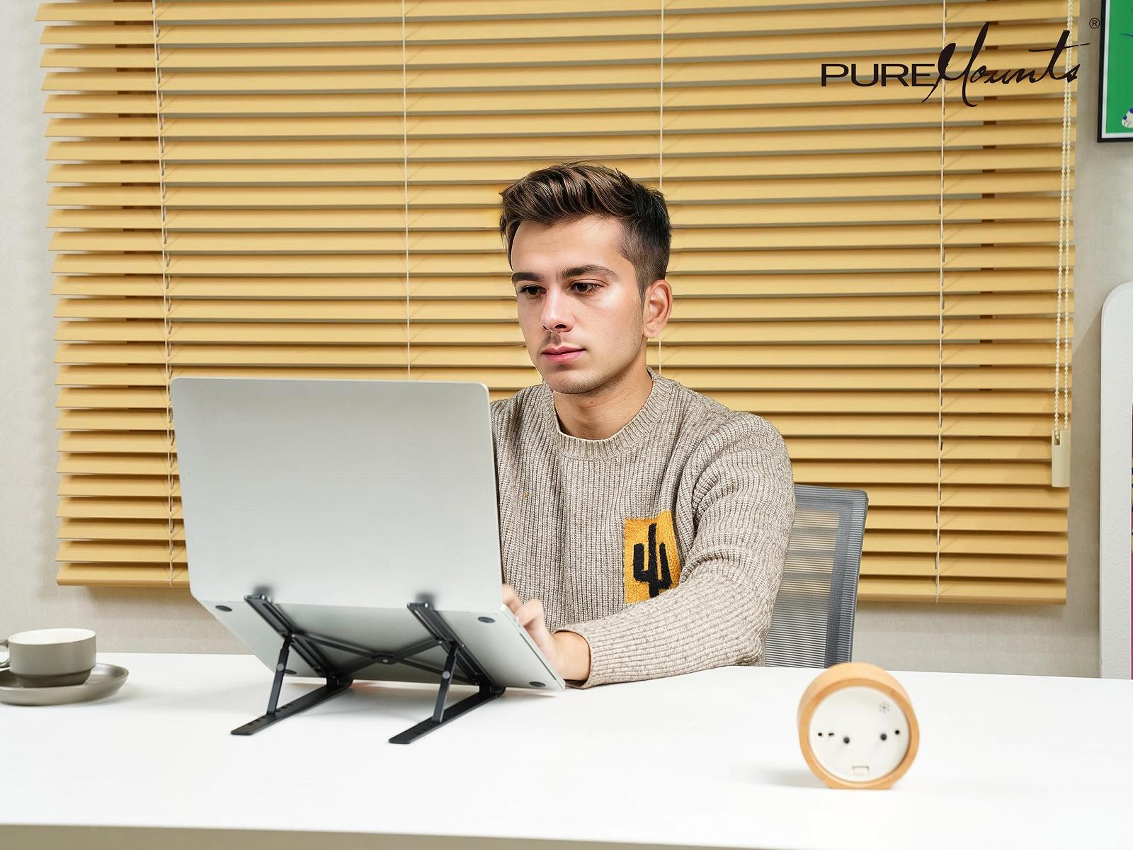 Підставка для ноутбука PureMounts, регульована по висоті, складна та ергономічна, 7 регульованих кутів огляду, алюмінієва, фото №6