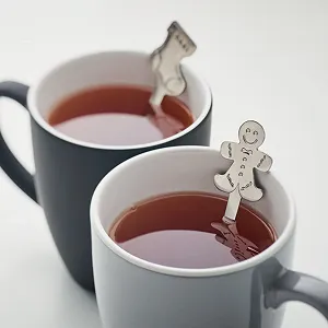 Набор чайных ложек из нержавеющей стали 4 шт Gingerbread Man Snowman Christmas Stocking and Christmas Star Christmas Xmas Advent synthetic.ua - Фото 1