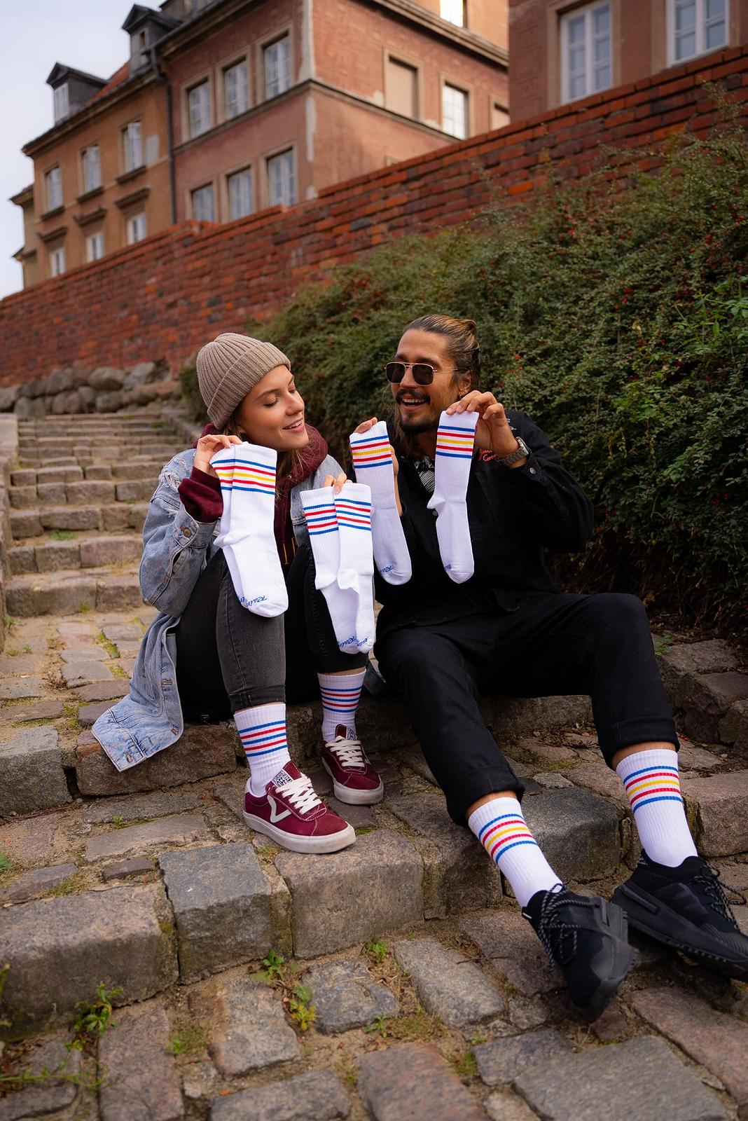 Носки Rainbow Socks Хлопковые Удобные носки до середины голени Белый Ретро Повседневные носки в полоску Набор - 3 пары, фото №3