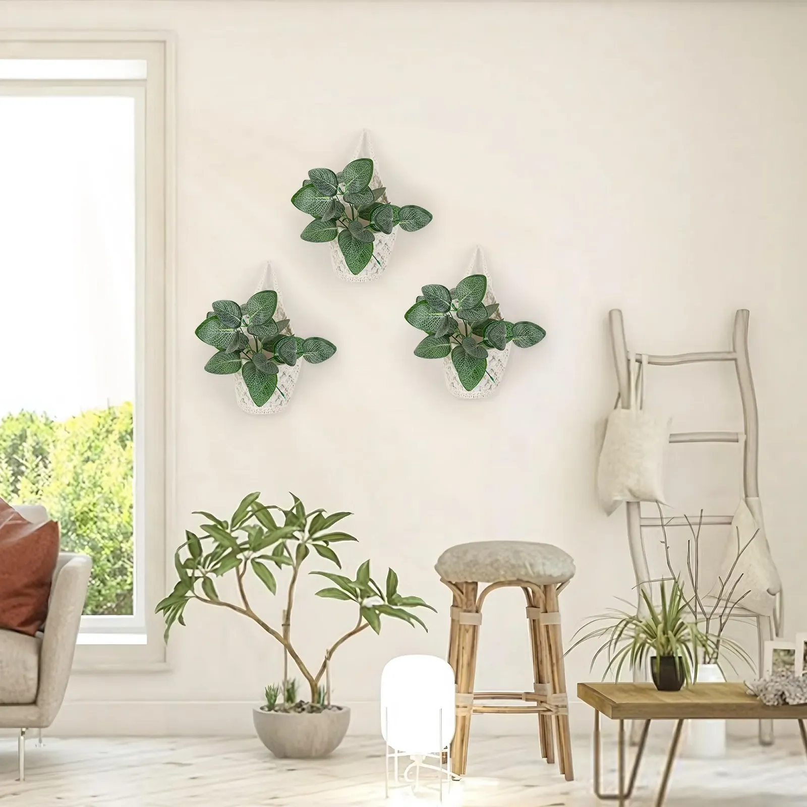 Підвісні кошики макраме 3 штуки Бежеві в стилі бохо, фото №3