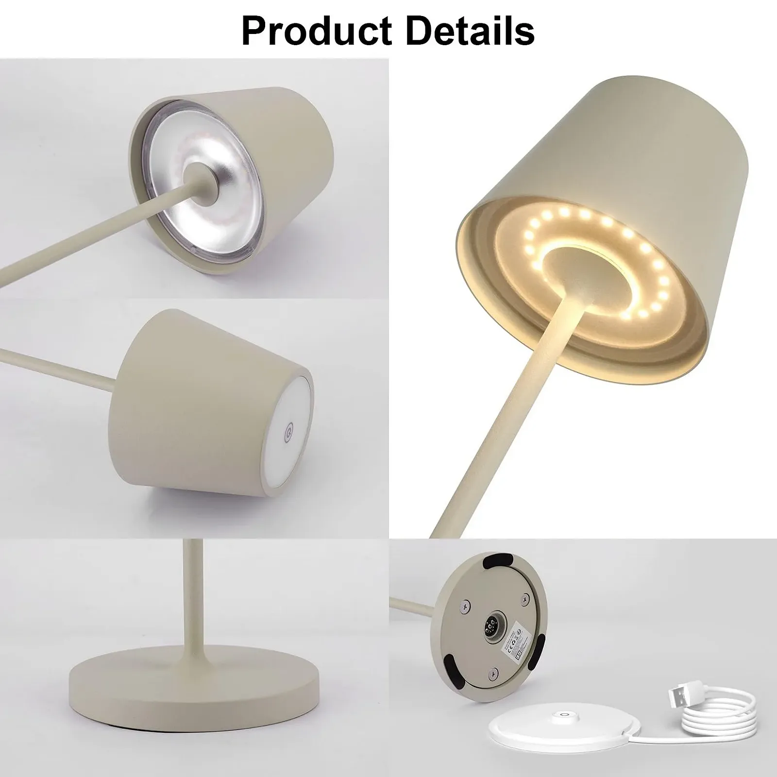 Світлодіодна настільна лампа на акумуляторі K-Bright димована 3000 K набір із 2 штук бежева дюна, фото №2