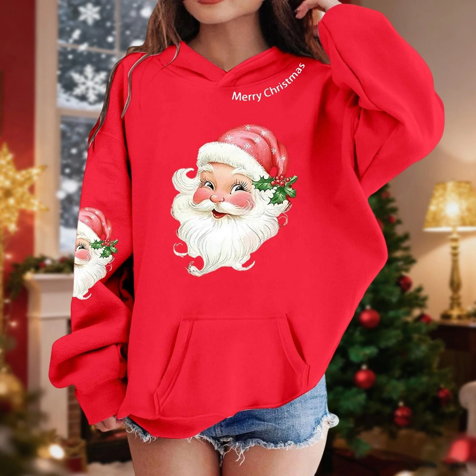 Худі Різдвяний Дитячий з довгими рукавами, з принтом, вільного крою, фото №3