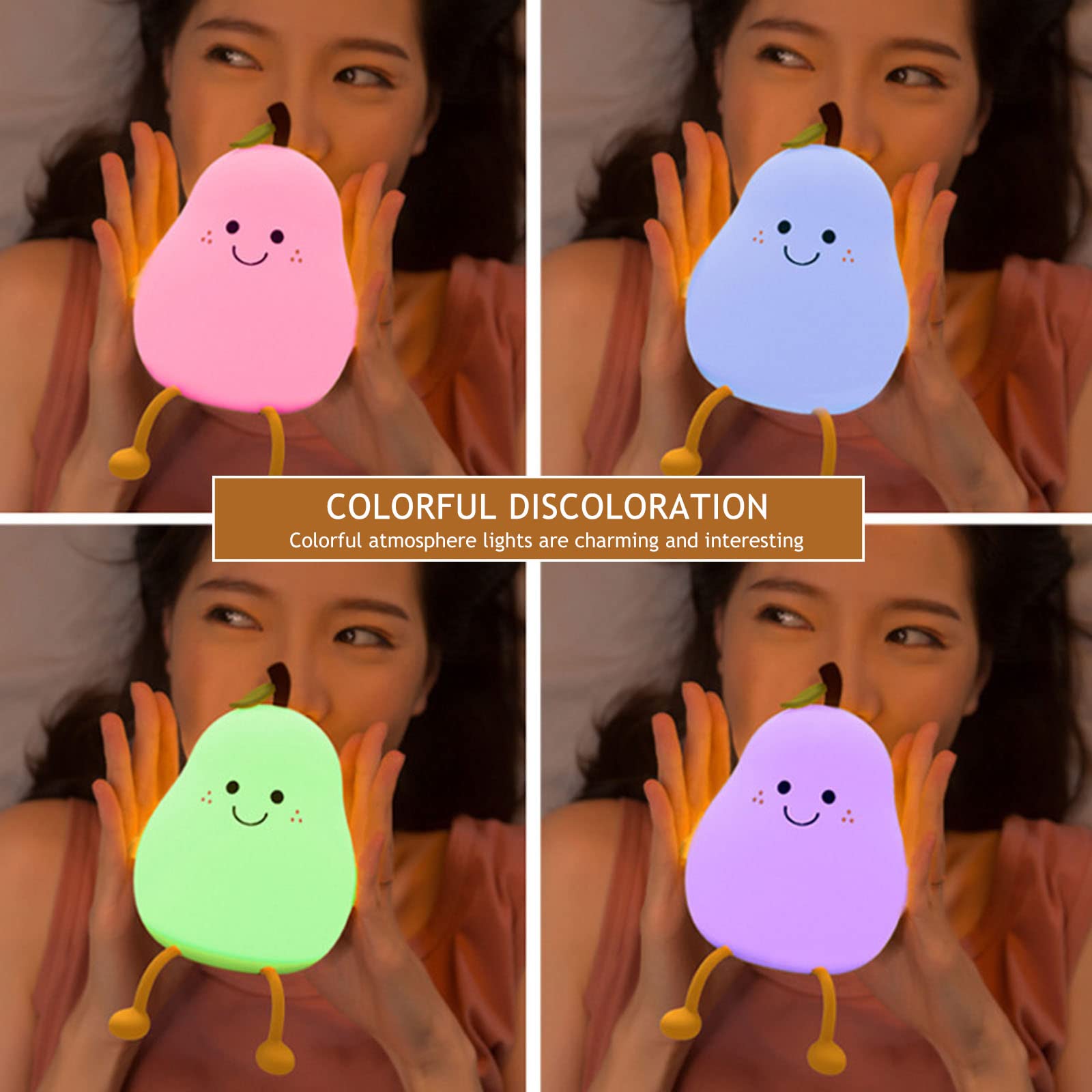 Ночник Starnearby Kawaii Pear Shape Силиконовый Сенсорный Детский Торшер Детское Ночное Освещение RGB 7 Цветов, фото №5