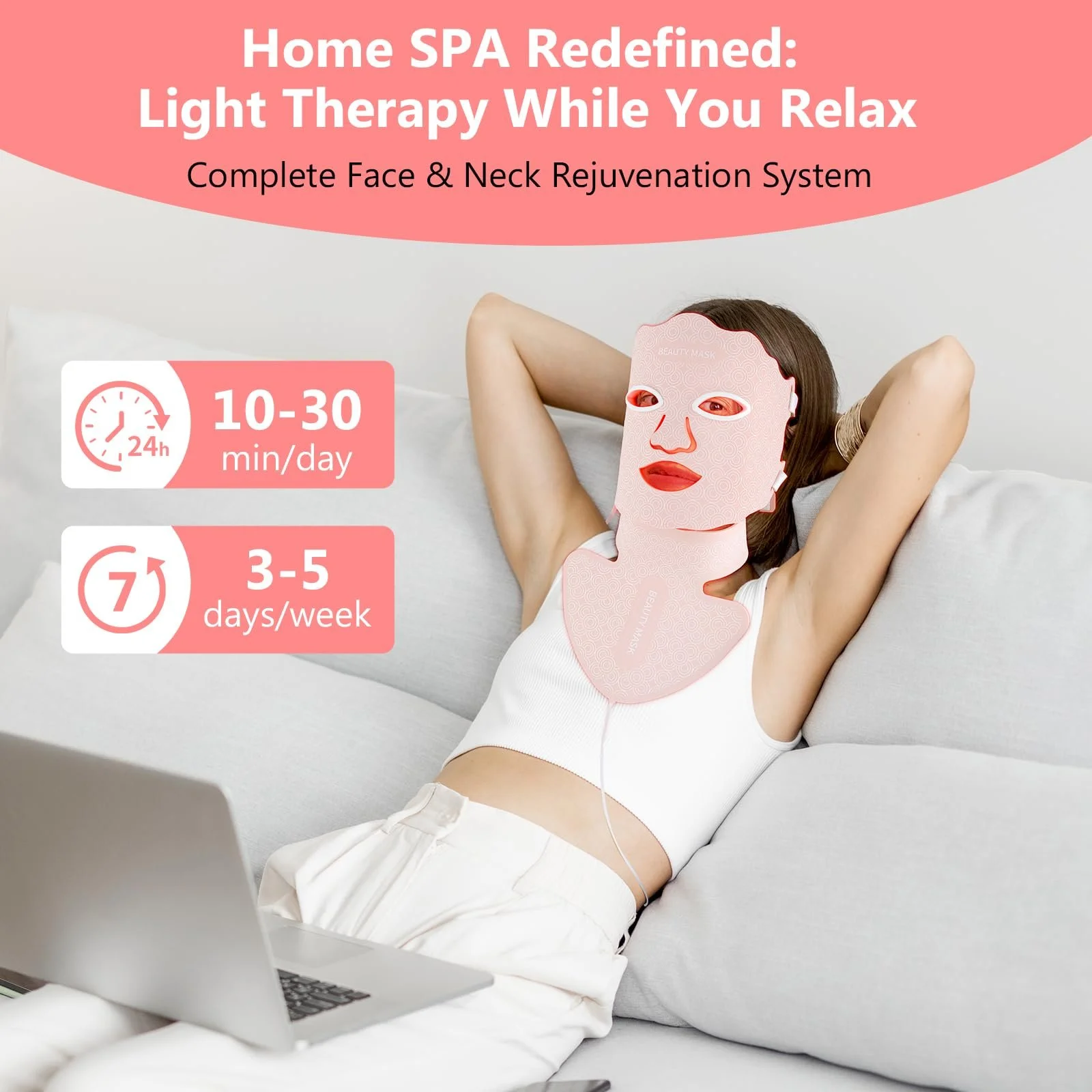 LED Маска для обличчя USUIELIGHT 7 Colours Світлова терапія, Червоне світло для анти-старіння, акне та підтяжки шкіри, фото №5