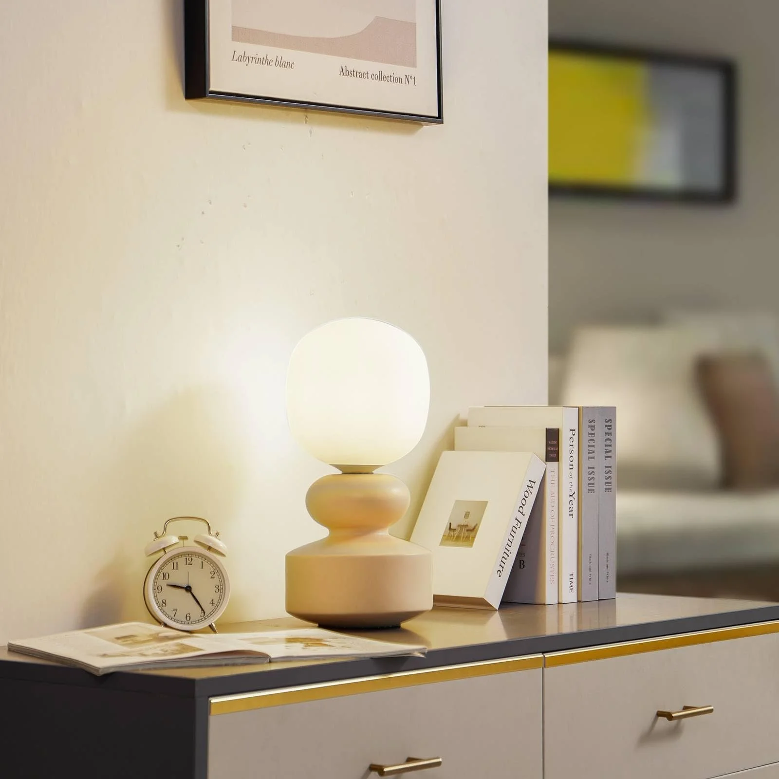 Настільна лампа Lucande Fidelo скандинавська жовта кераміка 1 лампочка E14, фото №3