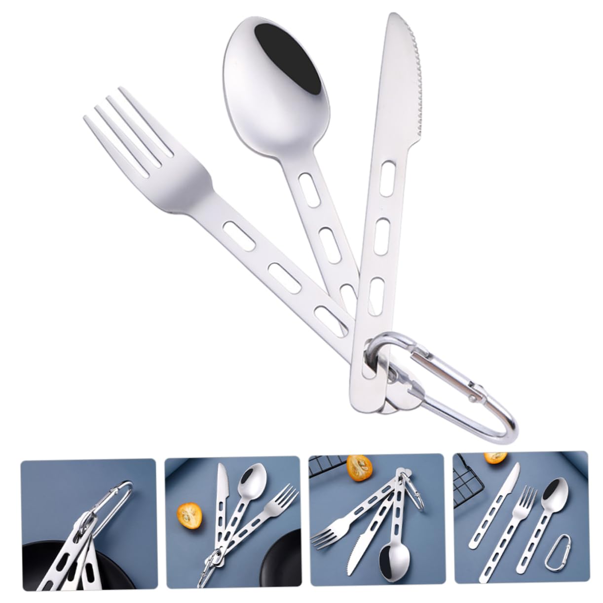 Набор ложек Sosoport 4 набора Набор столовых приборов нержавеющая сталь для походов ложка ножевой комплект походные аксессуары походная посуда дорожная посуда столовые приборы для стейка нержавеющая сталь дорожные, фото №6