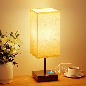 Настільна лампа Suright Bedside Lamp Сенсорна Плавний димер Пам'ять Лляний абажур LED E27 Чорна - Фото 1
