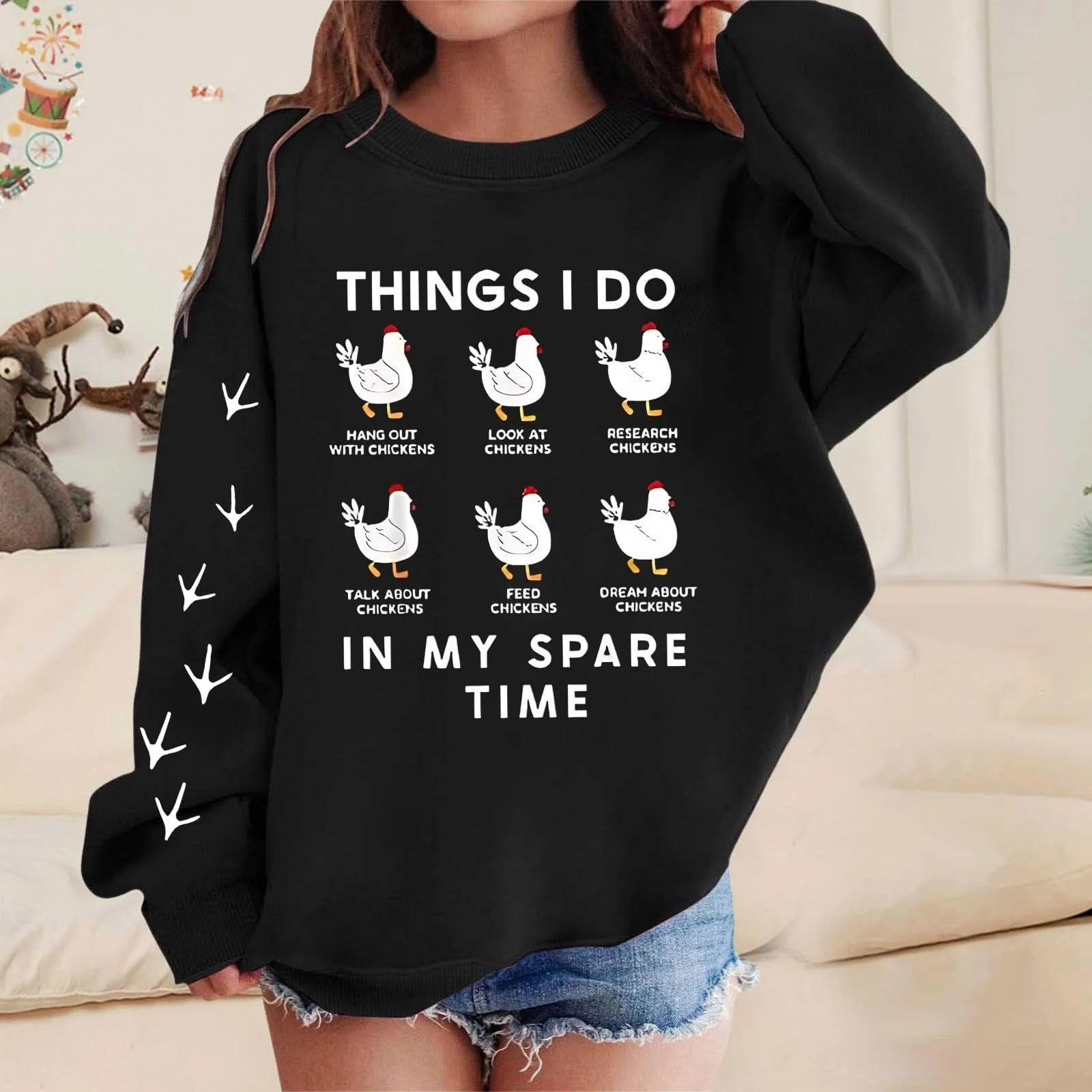 Пуловер для дівчат повсякденний, круглий виріз, з довгими рукавами, з принтом, без капюшона, фото №3